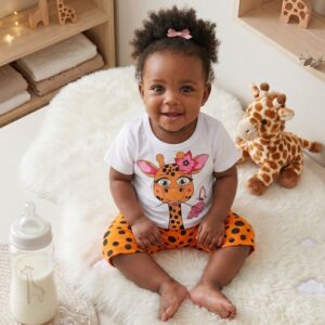 Conjunto de bebê menina girafinha temático para bebê menina