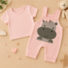 Kit Macacão Curto + Camiseta para bebe Menina Tematico Hipopotamo fashion
