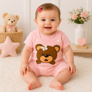 Alternative view of Kit Macacão Curto + Camiseta para bebe Menina Tematico Ursinha fashion