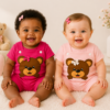 Kit Macacão Curto + Camiseta para bebe Menina Tematico Ursinha fashion