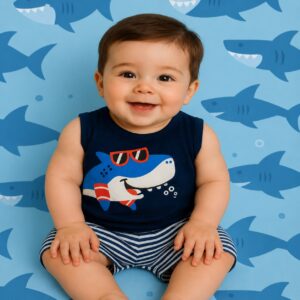 Conjunto de bebê menino regata + short tubarão fofo 2 a 6 meses estiloso