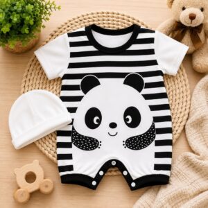 Kit Macacão de bebê Menino Panda verão fofo