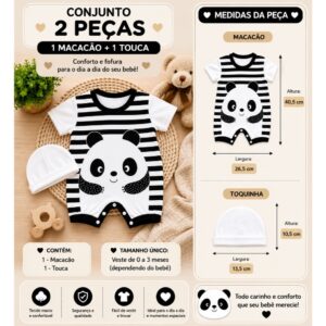 Alternative view of Kit Macacão de bebê Menino Panda verão fofo