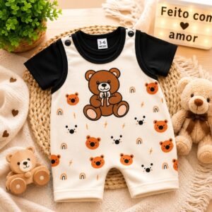 Macacão de Bebê Ursinho e Camiseta verão