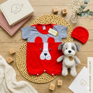 kit macacão de bebê menino cachorrinho verão fofo
