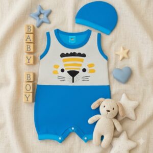 Kit macacão + Touca de bebê Menino Verão fofo