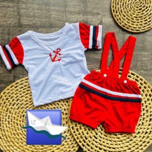 Jardineira + Camiseta para bebê menino verão estilo Marinheiro