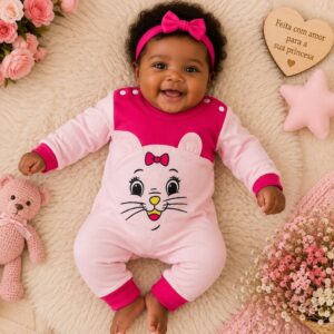 Macacão para bebê Menina Gatinha Temático Maternidade recém nascido