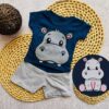 Conjunto de bebê menino infantil tematico hipopotamo