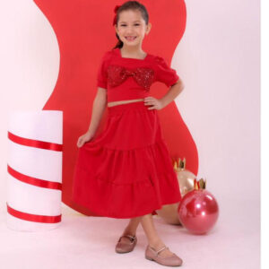 Conjunto Cropped com laço princesa + Saia Natal ano novo festas final de ano