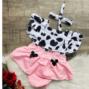 Romper Jardineira temático mesversario menina Festa ensaio Book temático bebê Menina vaquinha