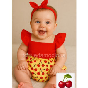 Romper Body Bebe Menina Luxo Festa Vestidinho Mesversario Temático cereja