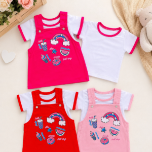 Jardineira + Camiseta de bebê menina Charme e Conforto