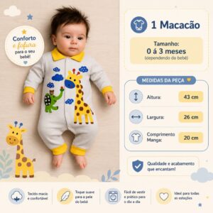 Alternative view of Macacão Elefantinho Branco manga longa de frio bebê menino vira pé