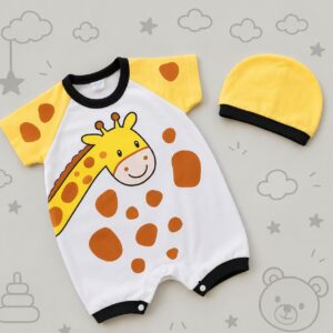 Kit Macacão para bebê Girafa + Touca