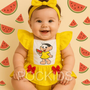 Jardineira Romper Body Bebe Menina Luxo Festa Vestidinho Mesversario Temático magali