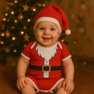 Body + Gorro de natal para bebê menino Roupa de Bebe Natal fantasia de bebê