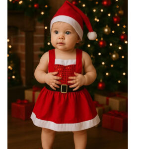 Vestido de Menina Vermelho Mamãe Noel Ensaio Mesversario Natal Gorro Touca book