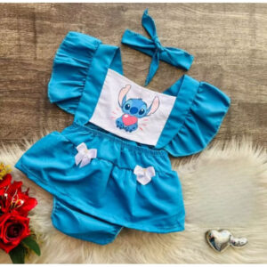 Alternative view of Jardineira romper bebê menina stitch
