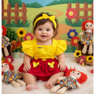 Romper Jardineira temático mesversario menina emilia