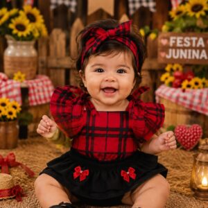 Romper de bebê menina xadrez festa junina
