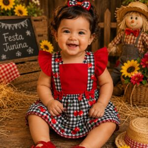Vestido romper menina festa junina xadrez