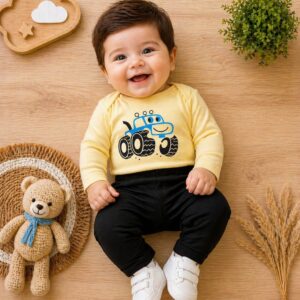 Conjunto bebê menino Manga Longa – Estampa Fofa e Moderna