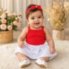 Conjunto bebê menina – Saia Rosa com Laço, Super Confortável