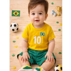Alternative view of Conjunto de bebê menino Brasil Copa do mundo Brasil verão