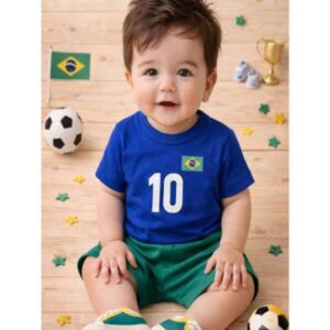 Conjunto de bebê menino Brasil Copa do mundo Brasil verão