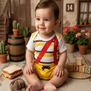 Conjunto Bebê Menino Body Divertido + Shorts Tendência