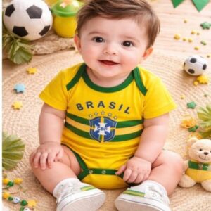 Body tematico para bebê menino copa do Brasil