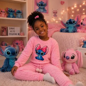 Conjunto infantil de frio para menina lilo stitch calça e blusa manga longa conjunto moda blogueirinha