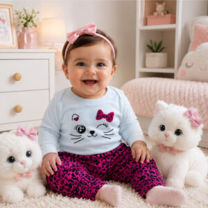 Alternative view of Conjunto Bebê menina Inverno Gatinha com Lacinho e Calça Estampada