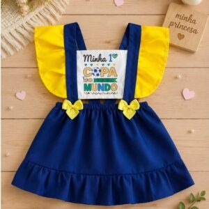 Vestido Romper de Bebê Menina Seleção Torcedoras Brasil Mesversario