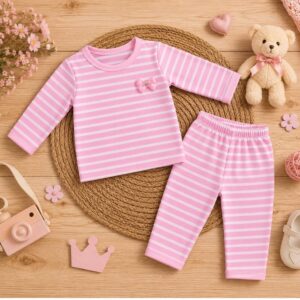 Conjunto de bebê Menina Listras fofinho Inverno Roupa De Frio Estilo Blogueirinha