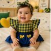 Romper para bebê menina Temático copa do Brasil ensaio mesversario fotos
