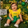 Romper para bebê menina Temático copa do Brasil ensaio mesversario fotos
