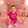 Conjunto de Bebê Menina Rosa | Blusinha Manga Curta com Calça Listrada