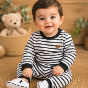 Conjunto de bebê menino listrado inverno