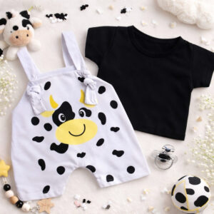 Kit macacão + camiseta de bebê menino Vaquinha