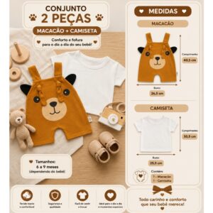 Alternative view of Macacão + Camiseta para bebê menino verão Ursinho