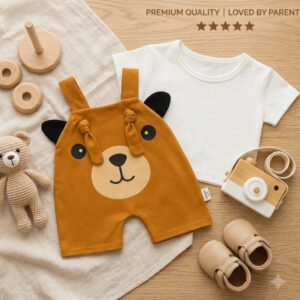 Macacão + Camiseta para bebê menino verão Ursinho
