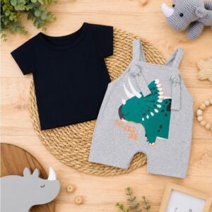Kit macacão + camiseta menino de bebê Estiloso Verão
