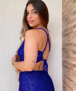 Cropped paetê frente única charlotte azul - Imagem 3