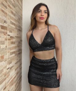 Conjunto Paetê Amarração Preto