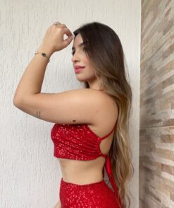 Cropped paetê frente única charlotte vermelho - Imagem 3