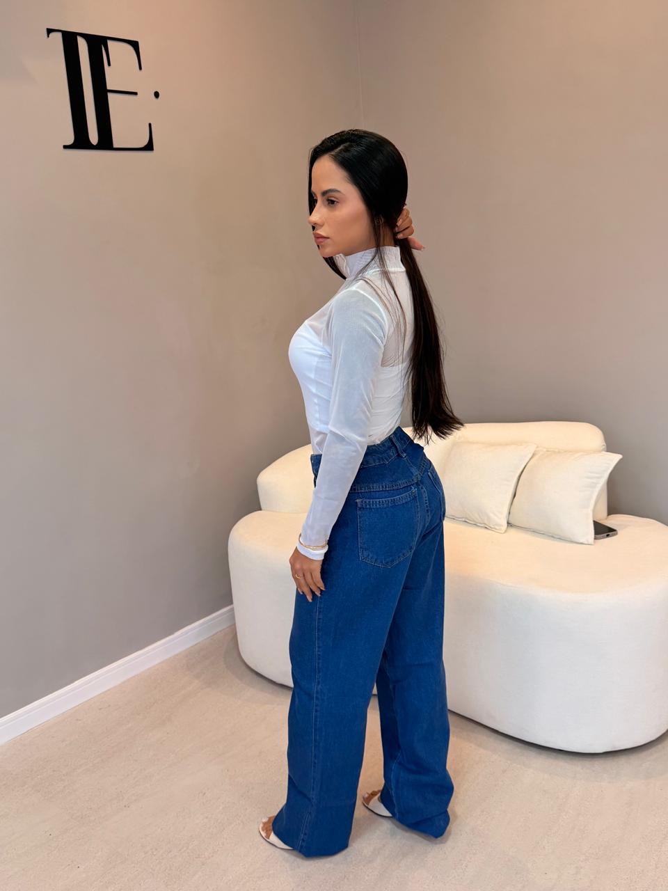 Calça Jeans Wide Leg Lavagem Escura - Imagem 2
