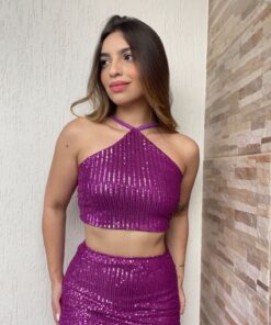 Cropped paetê frente única charlotte roxo - Imagem 4