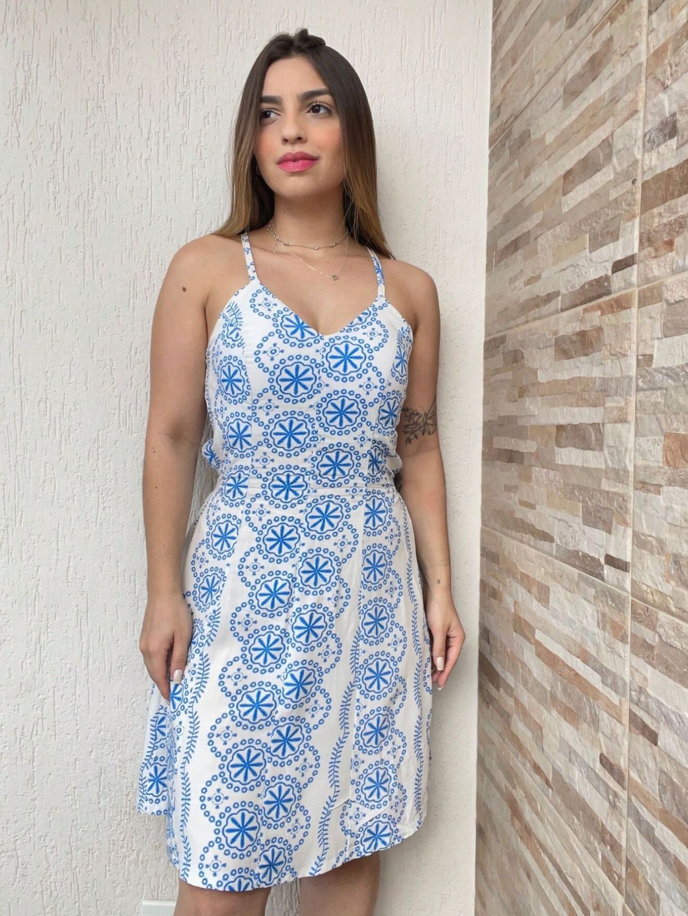 Vestido Estampado Boho Com Amarração e Bojo